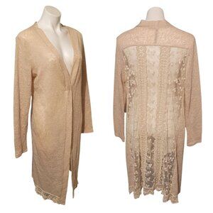 R n B Boutique Lace Cardigan Tan Beige Size XL Trendy Long